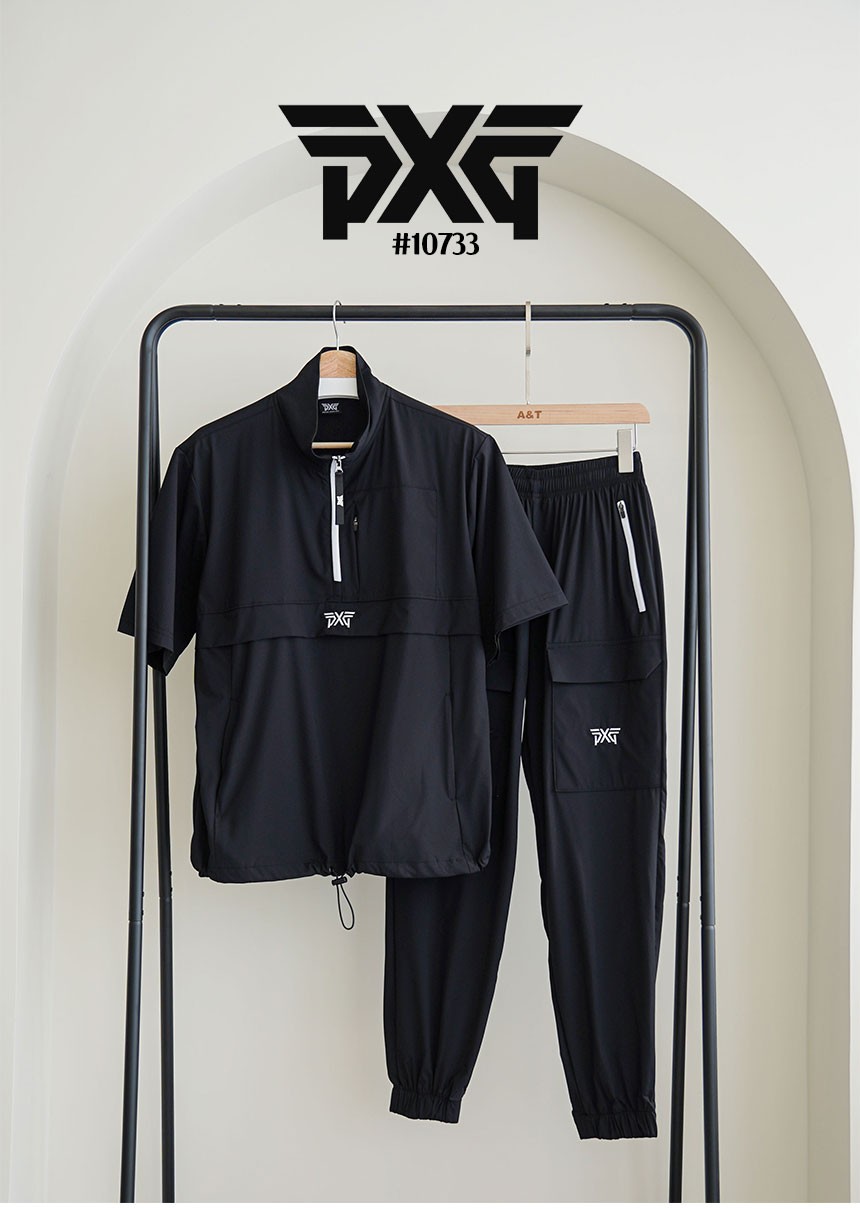 PXG 남성 백로고 지퍼포인트 반팔 아노락&조거 셋  (국내배송)