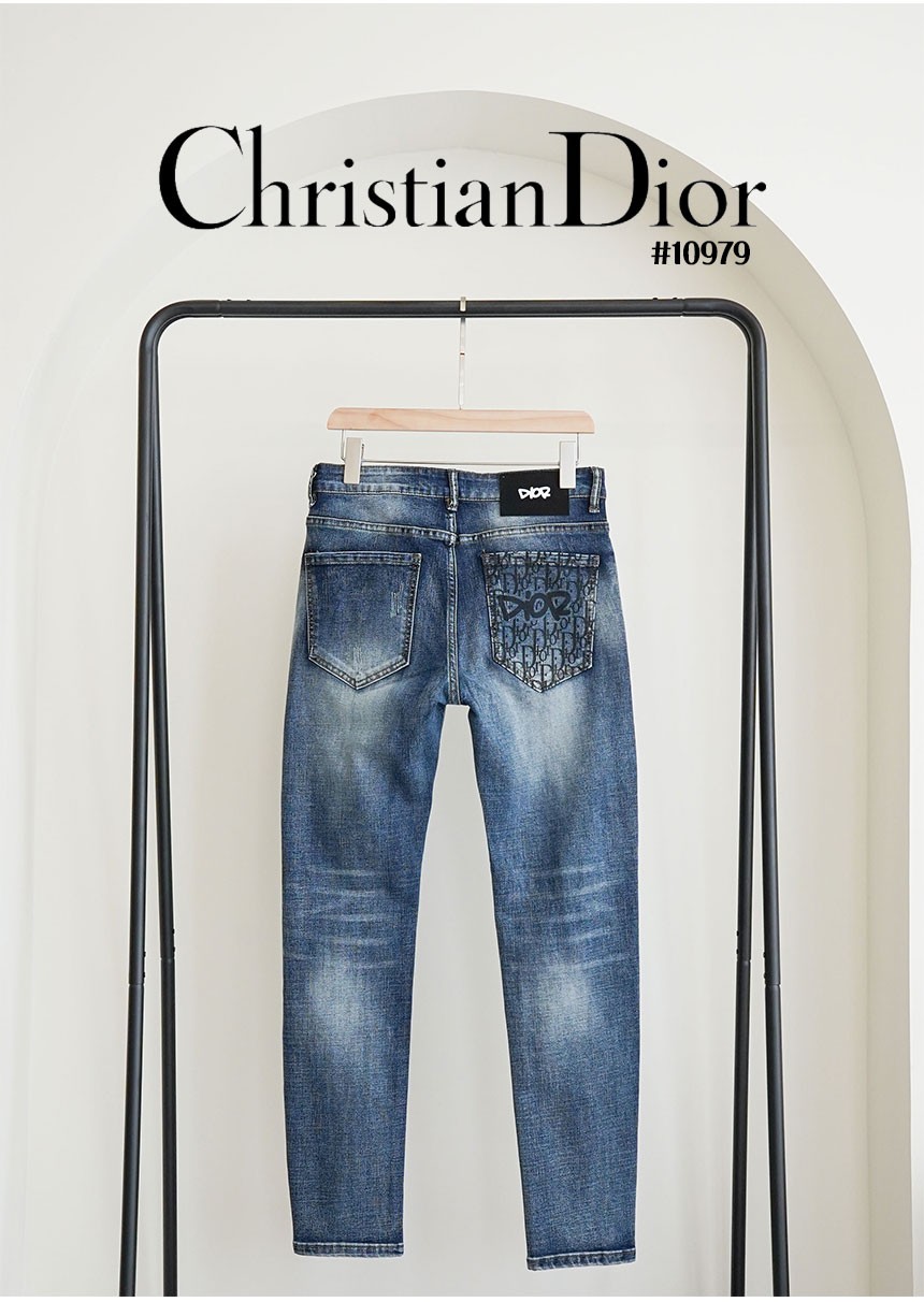 [DIOR] 크리스찬 디올 남성 프린팅 데미지 워싱 중청 데님 진 (국내배송)