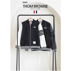 [THOM BROWNE] 톰브라운 배색 도그자수 4바 기모 소매 스트라이프 블루종 자켓 (국내배송)
