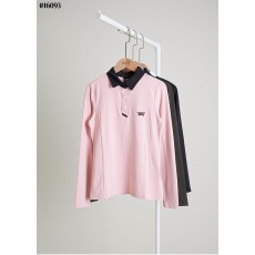 PXG 여성 우븐 카라 배색 롱 슬리브 폴로 티셔츠 국내배송