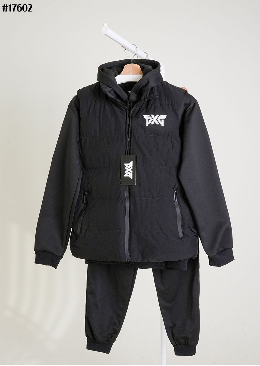 PXG 푸퍼 다운 베스트 & 기모  후드 티셔츠 & 기모 조거 팬츠 3PCS 셋 국내배송