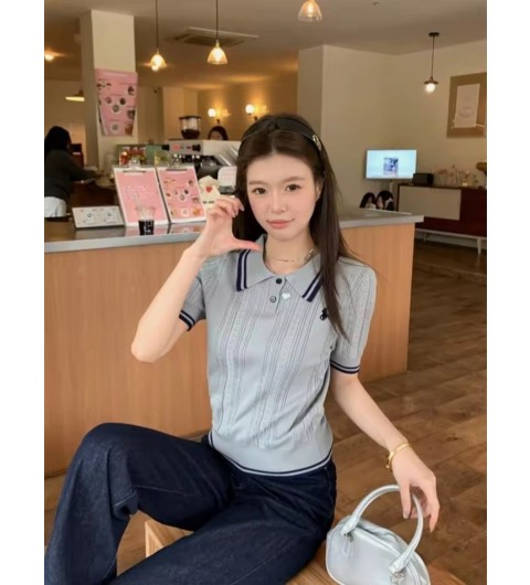 폴로 배색카라 꽈배기 반팔니트 국내배송
