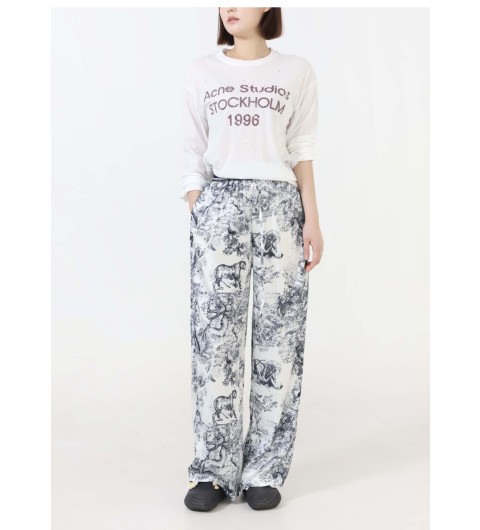 디올 화이트 Toile de Jouy 코튼 보일 팬츠 국내배송